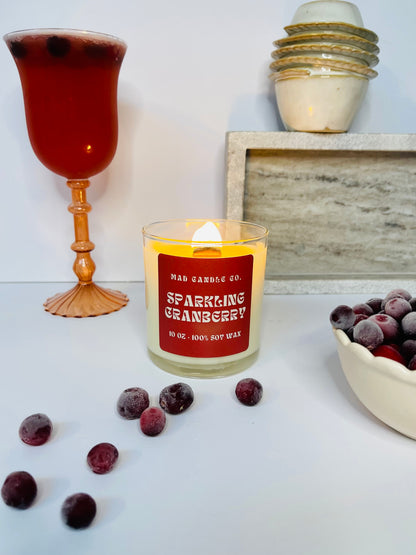 Sparkling Cranberry 10oz Glass Jar Soy Candle detail view, natural soy candle shop, scented non-toxic soy candle, wholesale handmade candles, soy candle care