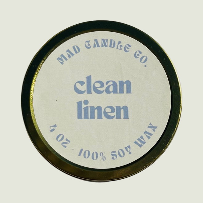 clean linen soy candle - 4oz travel tin