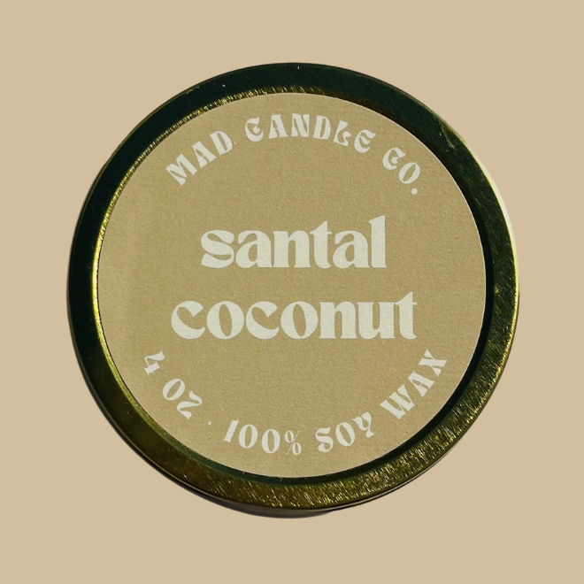 santal coconut soy candle - 4oz travel tin